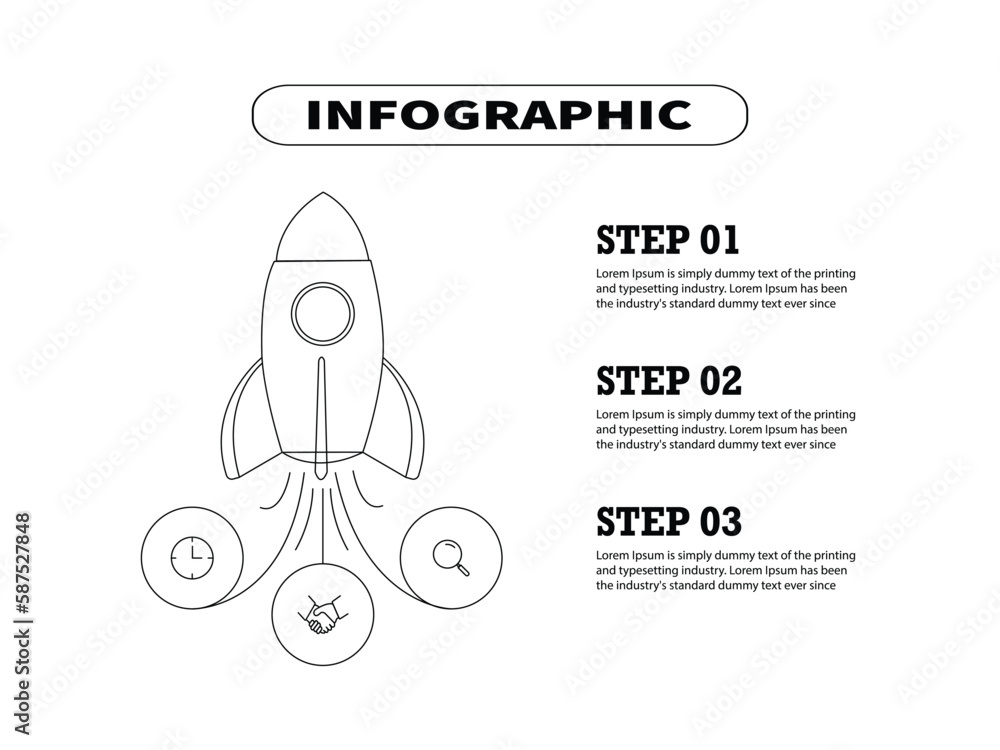Poster the template infographic for the four-element vector is outlined with a rocket design. presents a fo
