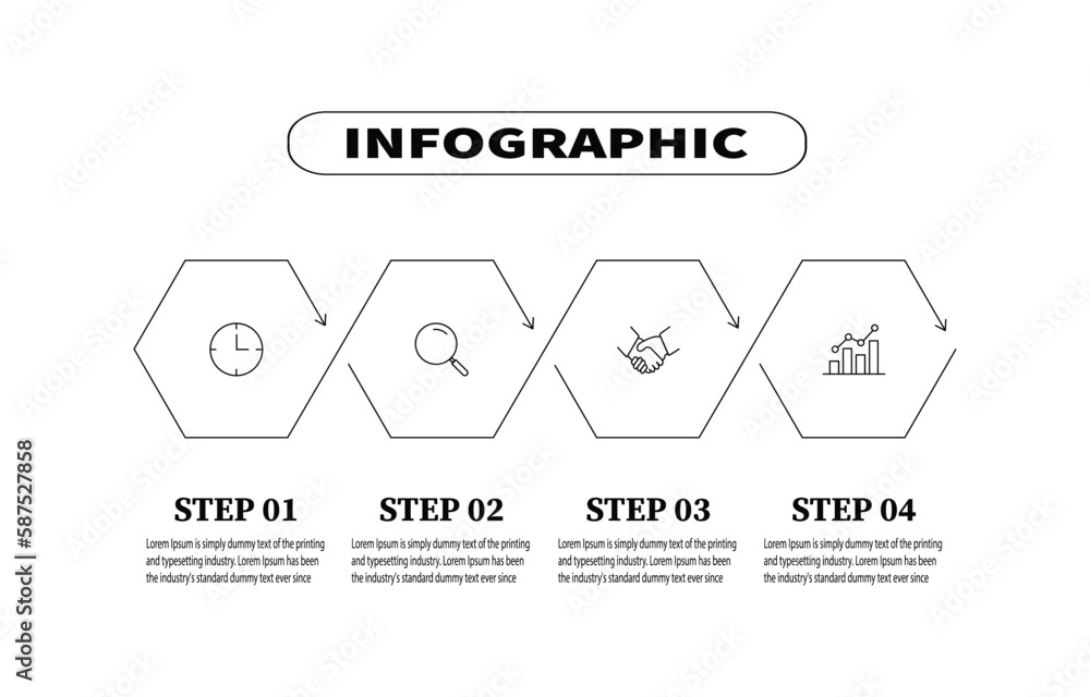 Fototapete using a hexagon shape as a design element four step infographic template was created to present a bu