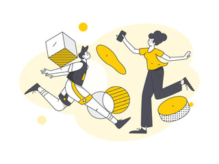 Vector internet operation hand-drawn illustration of people exercising and running healthy
