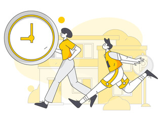 Fototapeta premium Vector internet operation hand-drawn illustration of people exercising and running healthy 