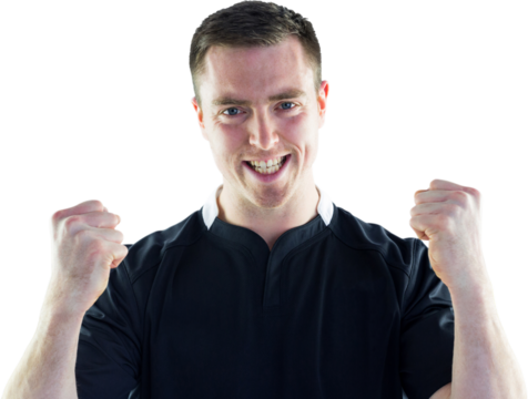 Excited rugby player yelling out