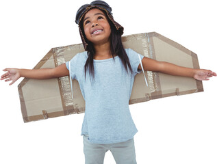 Girl with fake wings pretending to be pilot
