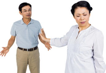 Older asian couple having an argument