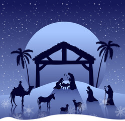 Fototapeta premium Illustration of nativity scene against moon