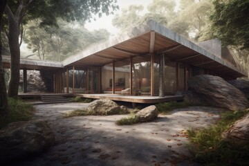Fototapeta na wymiar quaint cottage nestled in a dense forest. Generative AI