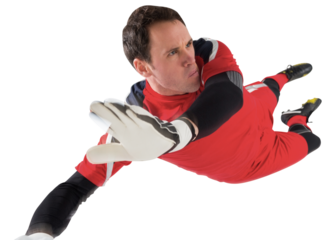 Fit goal keeper jumping up