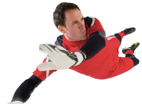 Fit goal keeper jumping up
