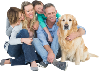 Happy family with golden retriever