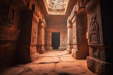 A mysterious ancient ruin with intricate carvings and hidden secrets waiting to be discovered background  Generative AI