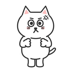 White Cat illustration. Comic. Vector isolated. Angry white cartoon cat standing in fighting pose, transparent PNG.