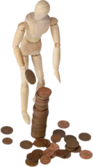 Gordijnen 3d illustration of wooden figurine making coin stack  © vectorfusionart