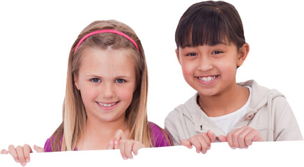 Girls behind a blank panel