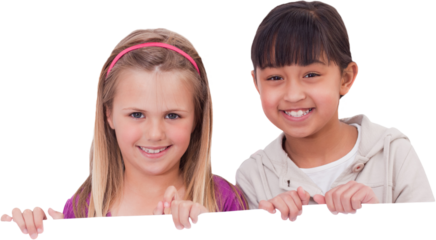 Girls behind a blank panel