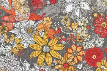 Zelfklevend Fotobehang colorful floral arrangement mounted on a wall. Generative AI © AkuAku