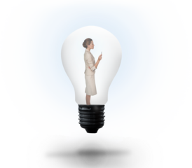 Thinking businesswoman in light bulb