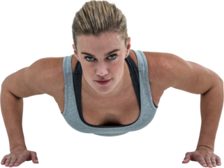 Muscular woman doing push-ups