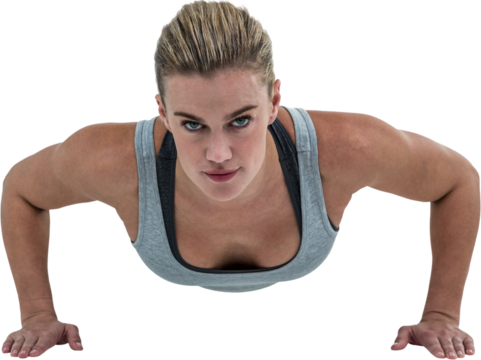 Muscular woman doing push-ups