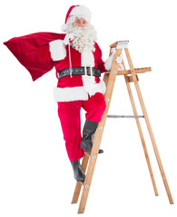 Santa claus climbing a ladder