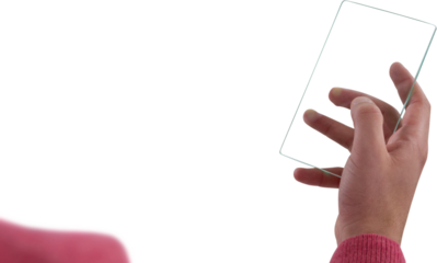 Close-up of man using glass mobile phone