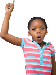 Portrait of cute schoolgirl with hand raised