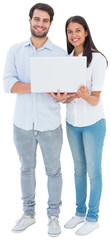 Attractive young couple holding their laptop