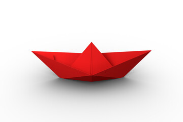 Digitally generated image of origami paper boat - obrazy, fototapety, plakaty