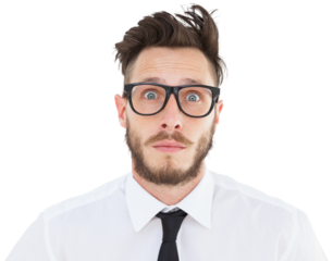 Geeky young businessman looking at camera