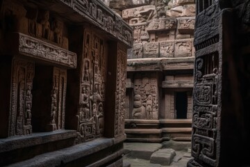 A mysterious ancient ruin with intricate carvings and hidden secrets waiting to be discovered background  Generative AI