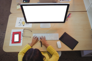 Female graphic designer working in creative office