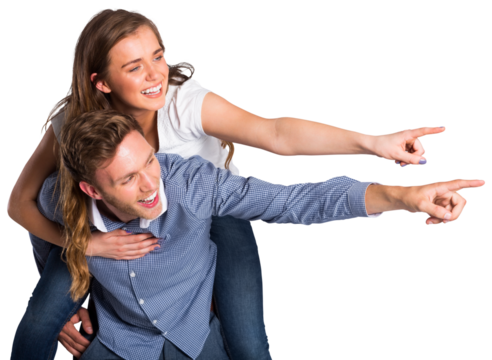 Smiling young man carrying woman