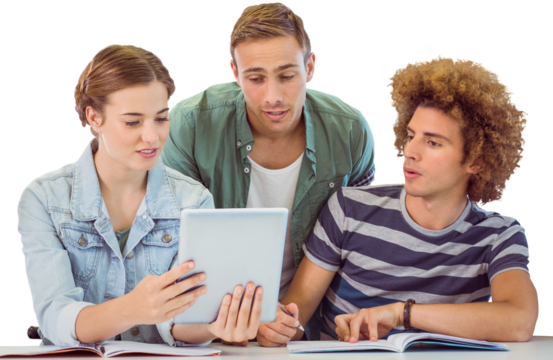 Fashion students using tablet 