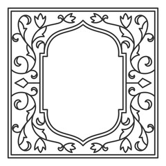 Traditional arabic floral frame in black and white colour. - Vector.
