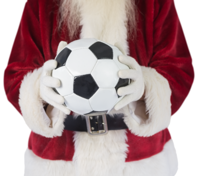 Santa holds a classic football 