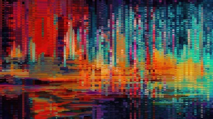 Naklejka na ściany i meble Digital glitch art background illustration with Generative AI