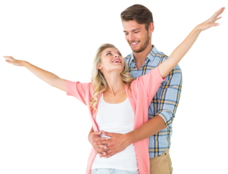 Attractive young couple smiling and embracing