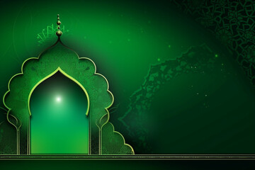 Eid green background with islamic decoration vibrant hues of the gradient background. Eid ramadan background concept with copy space. generative ai