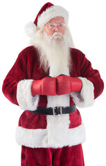 Santa Claus wears boxing gloves