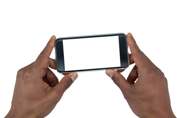 Close up of hand holding mobile phone