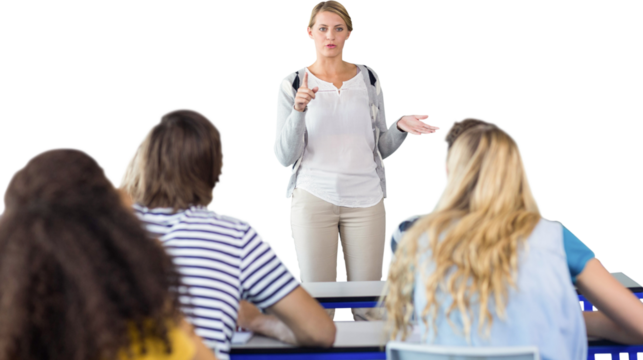 Teacher teaching students in class