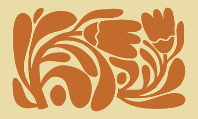 Abstract Naive Floral Handdrawn Botanical Posters. Modern Botanical Prints with Flowers in Contemporary Minimal Style. Design for fabric, print, cover, banner, decoration, wallpaper.