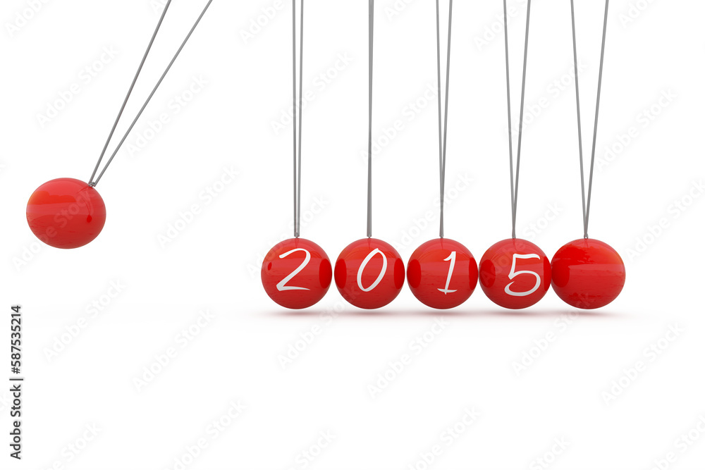 Poster composite image of red newtons cradle with 2015