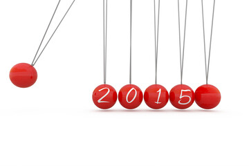 Composite image of red newtons cradle with 2015