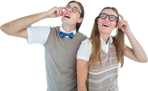 Geeky hipsters looking confused 