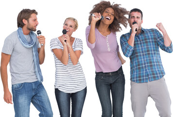 Fun group singing at karaoke