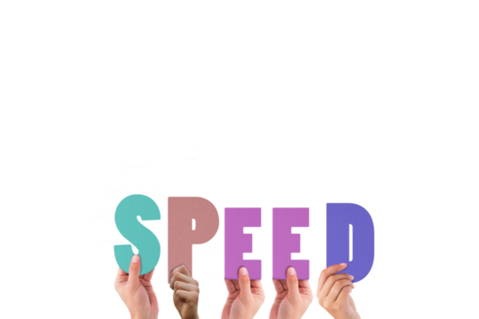 Hands holding colorful word speed  - Powered by Adobe