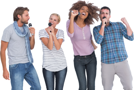 Fun group singing at karaoke - Powered by Adobe