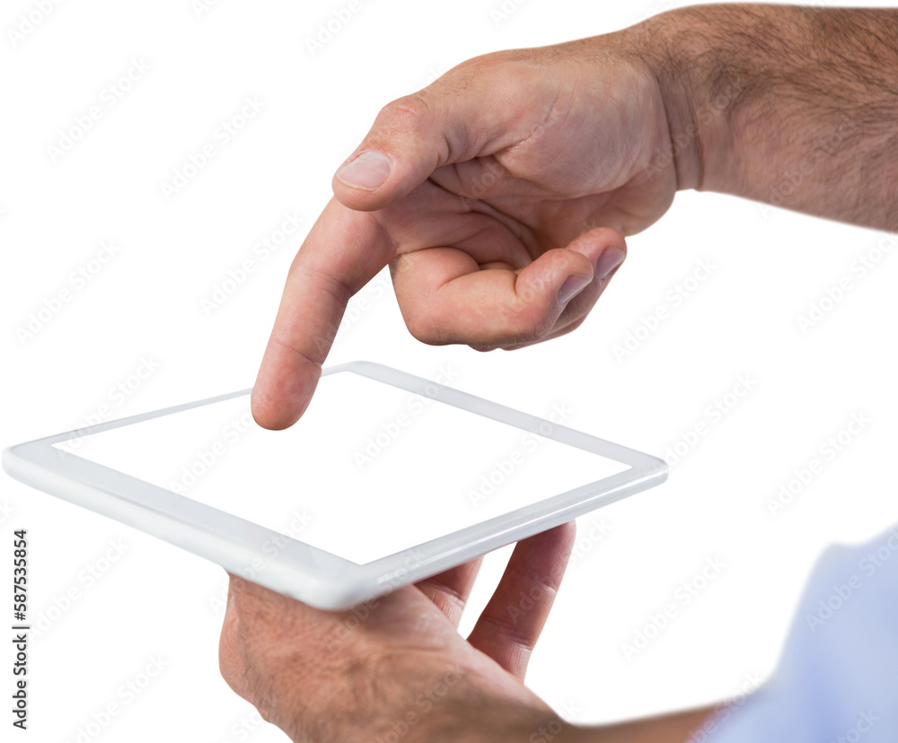 Poster man using digital tablet