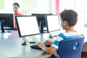 Schoolboy using computer