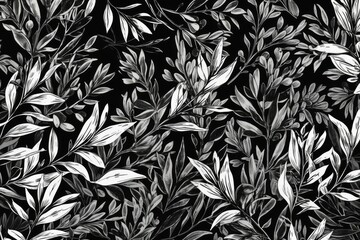 black and white artistic composition featuring leaves on a dark background. Generative AI