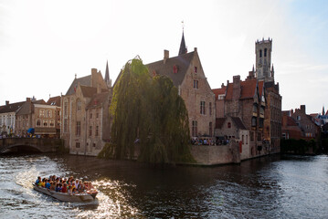 Bruges, Belgium, August 2015: view with historical houses,